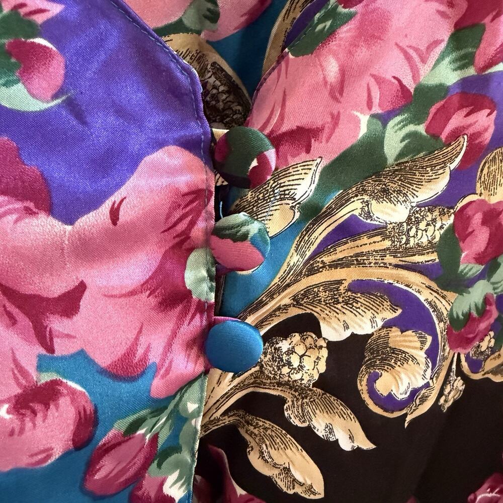Vintage Solange Satin Nightgown House Dress Multi Color Floral Women's Sz 26/28 - Picture 6 of 11